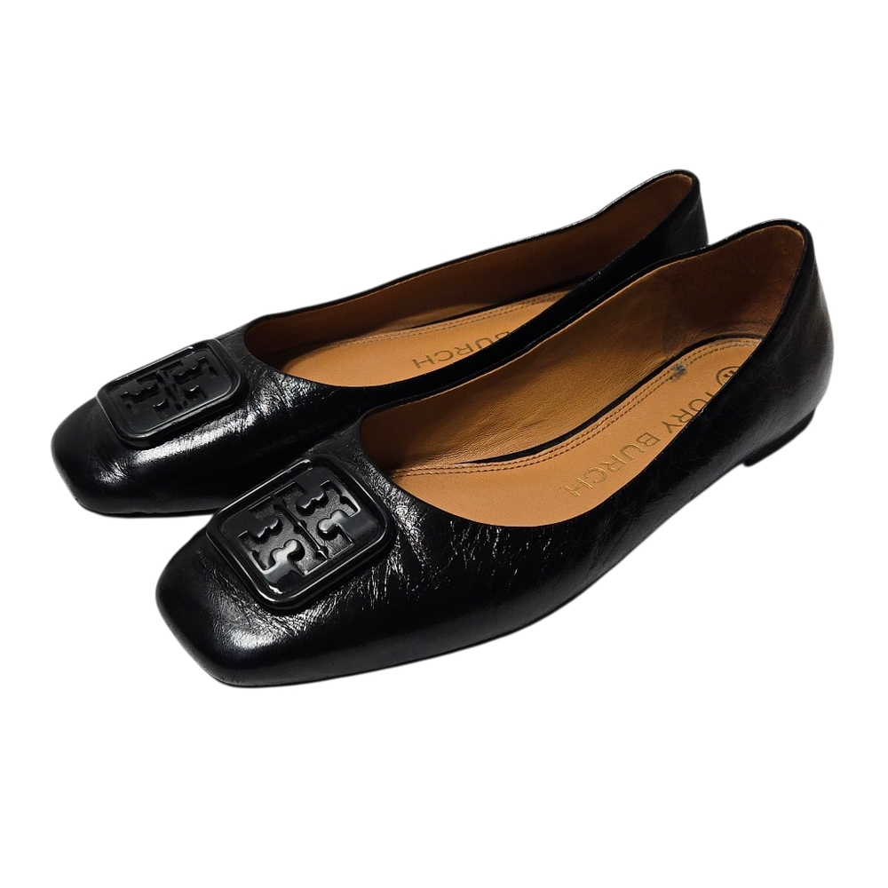 Tory Burch Georgia Ballet Flats Black Wrinkle Leather